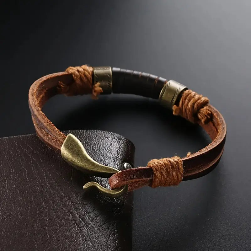 plated Alloy & Handwoven Leather Bracelet