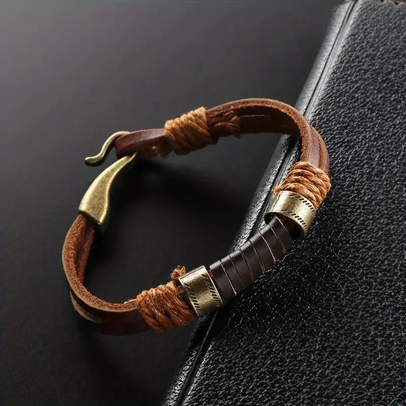 plated Alloy & Handwoven Leather Bracelet