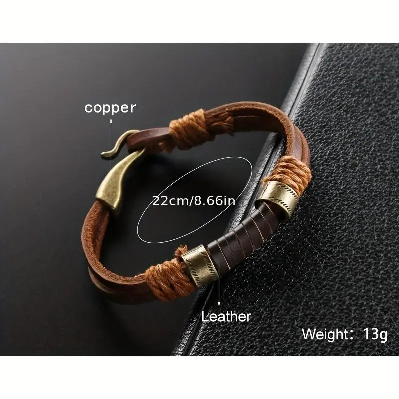 plated Alloy & Handwoven Leather Bracelet